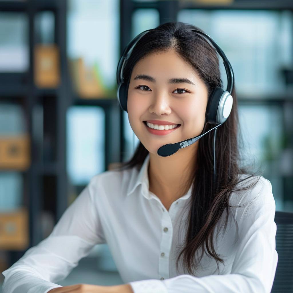 consultant young asian lady in office with headset